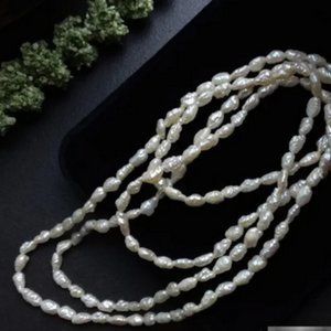 Handmade Pearl Necklace | Genuine | Pink Cream Overtone | On Silk | Long strand